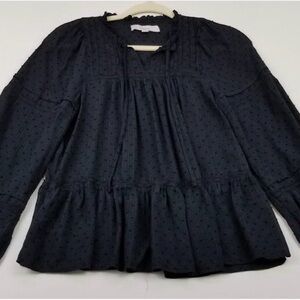 LOFT Black Swiss Dot Peplum Tunic Top